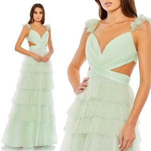 Mac‎ Duggal Ruffle Tiered Tulle Cut-Out Gown Mint Green NWT Size 2